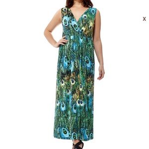Peacock printed sleeveless Maxi dress
